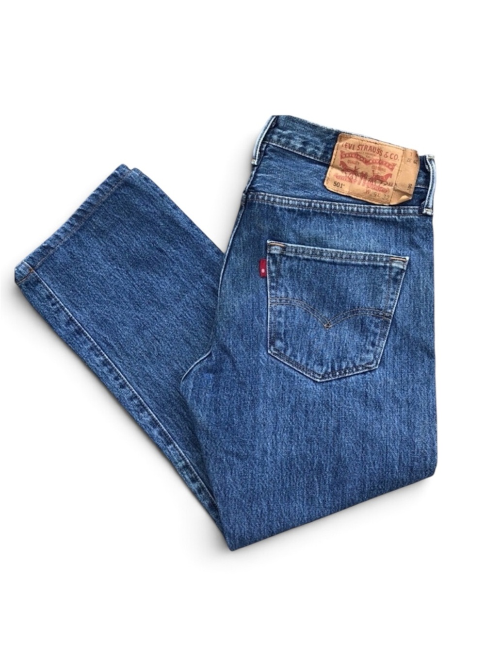 Levi's 501 Original Straight Leg Jeans W29 L32 Medium Stonewash Blank Tab